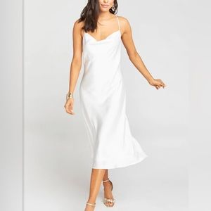 Show Me Your Mumu Veronica Cowl Midi White Satin Dress